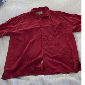 Jamaica Jaxx Mens Red Silk Short Sleeve Button Up Shirt Size L G